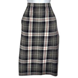 Vintage Plaid Wool Pencil Skirt Size 14 P High Rise Flannel Pockets Academia 80s